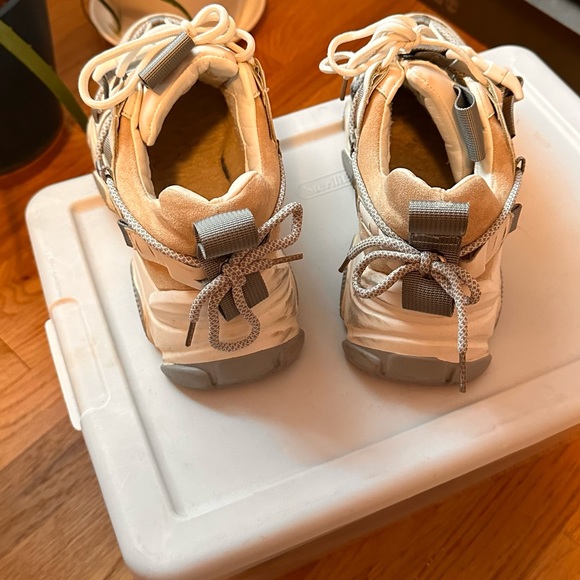 Neutral Beige Gray Platform Buckle Laces Unique Sneakers size 8.5 39 - Picture 4 of 5